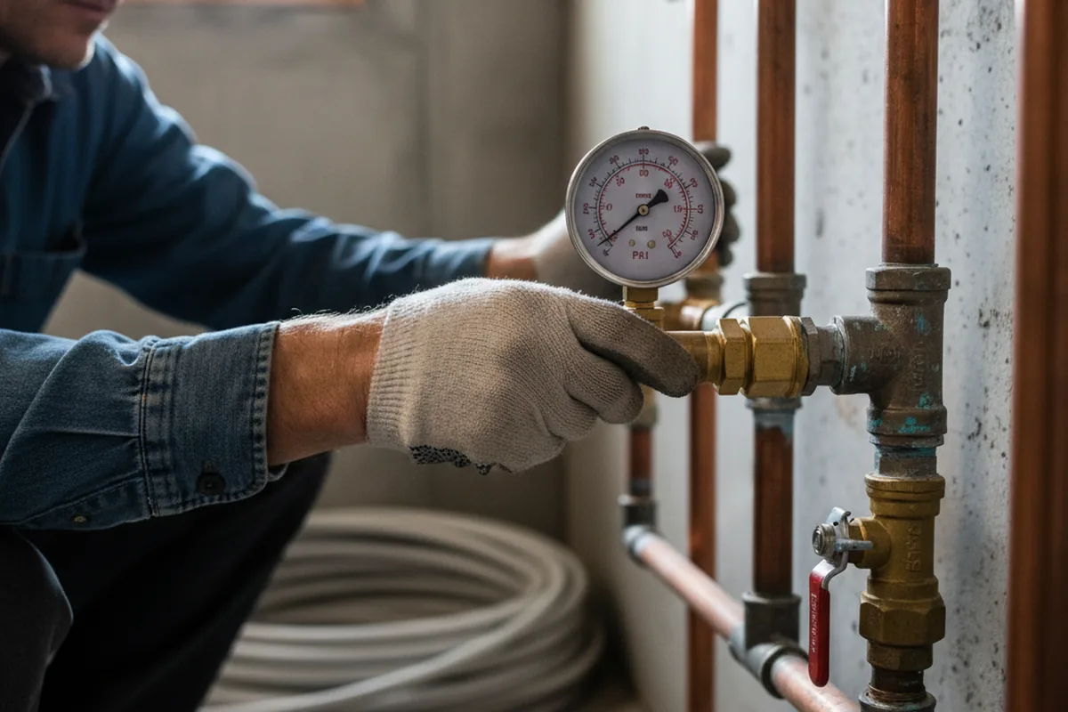 Pressure testing a repaired line during Water Line Repair in Braham